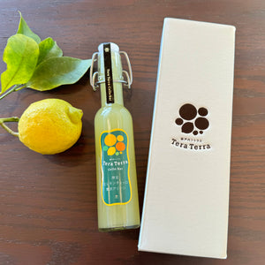 贈答におすすめ　かわいい器械瓶の「生レモンチェッロ　贅沢グリーン」160ml （化粧箱付）